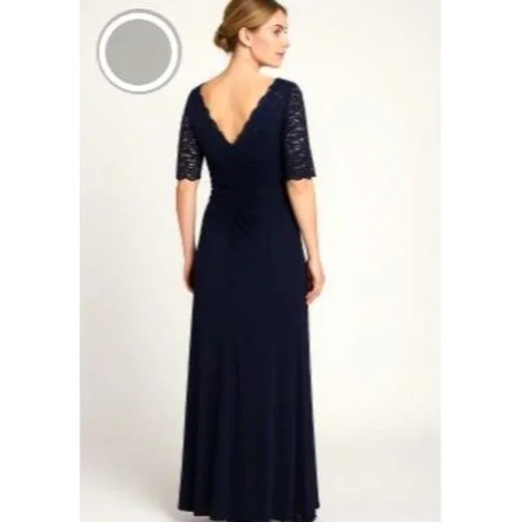 Betsy & Adams 16 Navy Blue Sequin Lace Bodice Gown Ruched Skirt & Beaded Detail - Picture 3 of 11